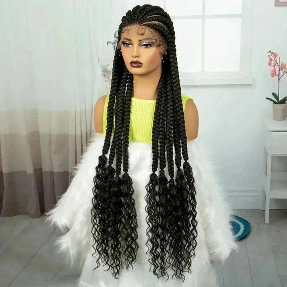 28" Braided full lace wig,  Ghana Weave, long tick Braids, Natural Baby Hair, - Picture 10 of 15